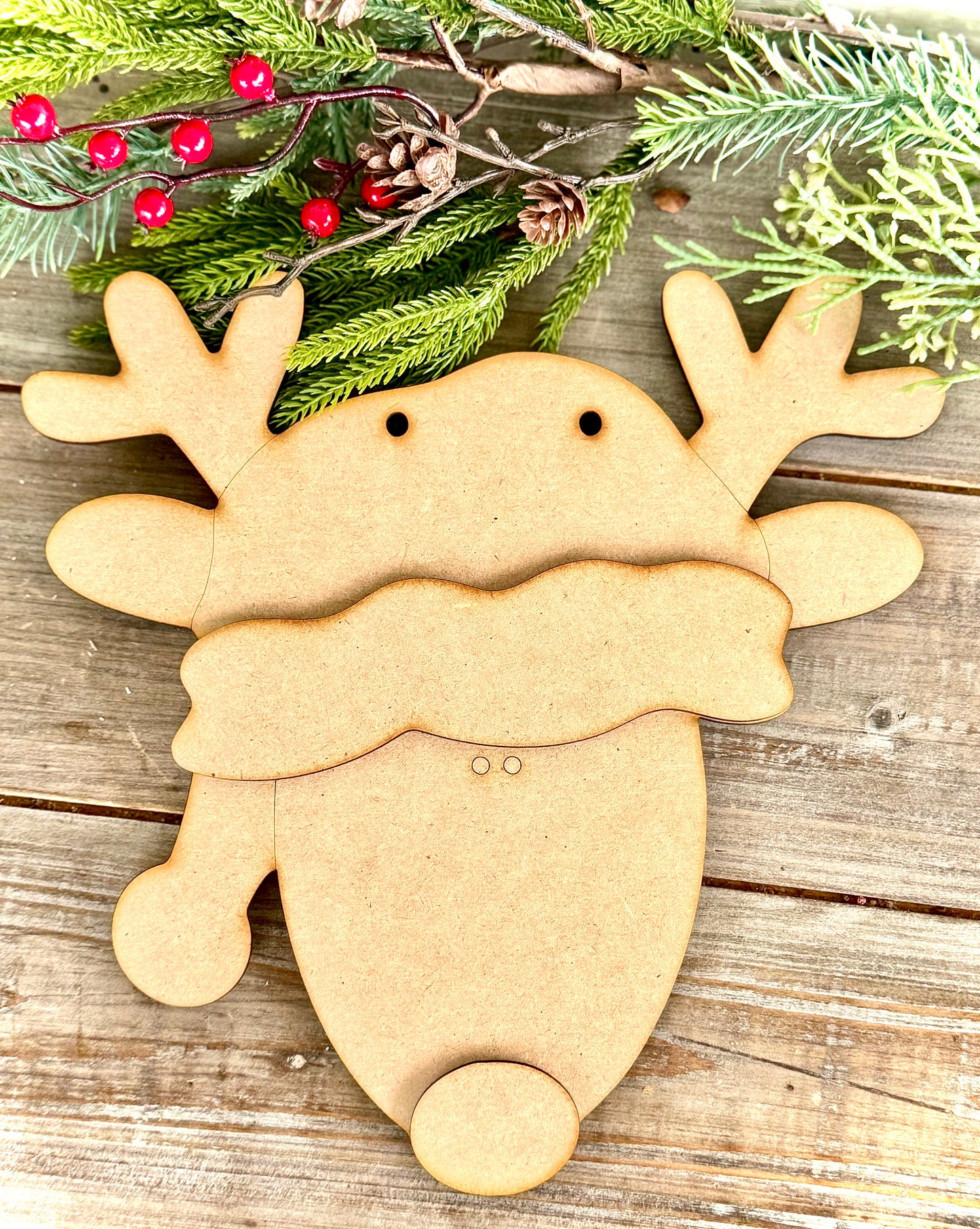 Merry Monday Primitive Reindeer w/ Santa Hat Hanger - (DIY Craft Kit)