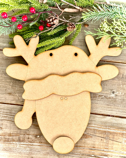 Merry Monday Primitive Reindeer w/ Santa Hat Hanger - (DIY Craft Kit)