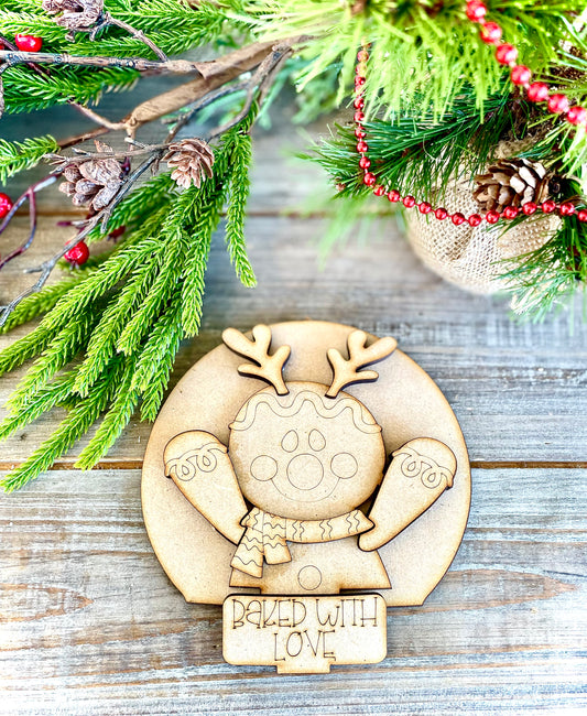 “Baked With Love” Reindeer Gingerbread Man DIY Insert for Interchangeable Snow Globe *INSERT ONLY* - (DIY Craft Kit)