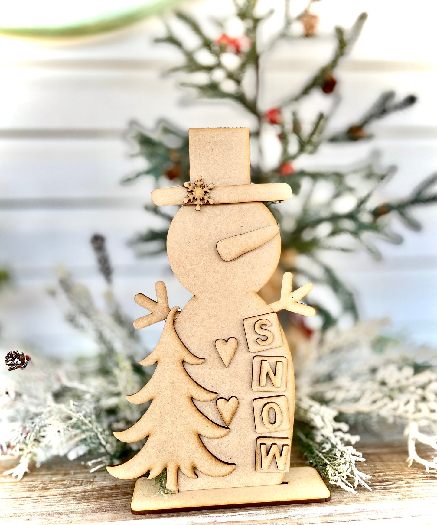 Merry Monday Snowman w/ Heart Buttons, Tree, and “SNOW” Letters (Stand Alone DIY Craft Kit)