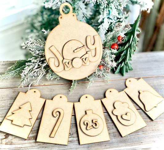 Merry Monday Bundle Deal - Festive Christmas Banner + JOY Snowman Ornament Shaped Hanger - (DIY Craft Kits)