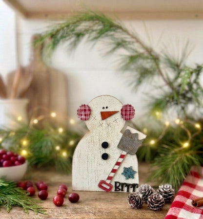 (Item#079) Bundle - “Christmas Calories Don’t Count” Stand Alone Gingerbread Man + “Brrr” Snowman w/ Shovel Leaner - DIY Craft Kit