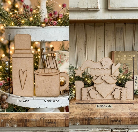 (Item#147) Bundle - Ruffled Split Santa DIY Leaner + Cozy Thermos (1) and Mug (1) DIY Leaners