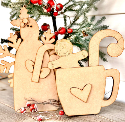 Bundle - Snowman Snowflake Angel + Gingerbread Man and Candy Cane Mug