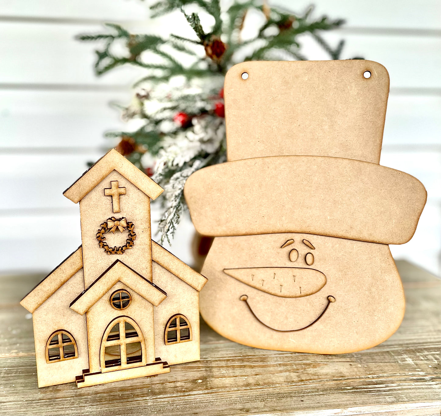 Bundle - Holiday Church Votive + Happy Snowman Hanger - DIY Craft Kits