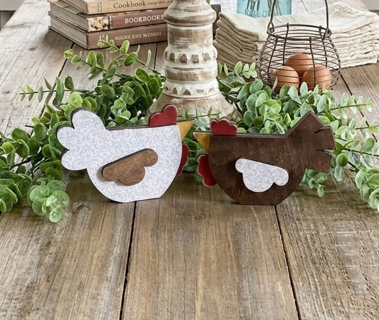 DIY Tiered Tray Chickens, Set of 2 - Maple Wood DIY Craft Kit
