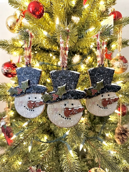 (Item#096) Holly Leaf DIY Snowman Ornaments, Set of 3