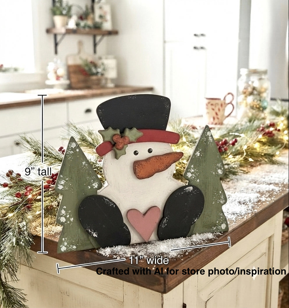 (Item#095) Holly Snowman and Trees Leaner - DIY Craft Kit