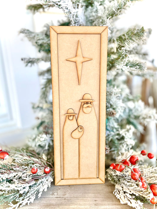 Merry Monday Mary, Joseph, and Baby Jesus in Frame Leaner - DIY Craft Kit
