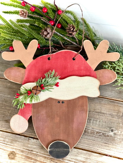 Merry Monday Primitive Reindeer w/ Santa Hat Hanger - (DIY Craft Kit)