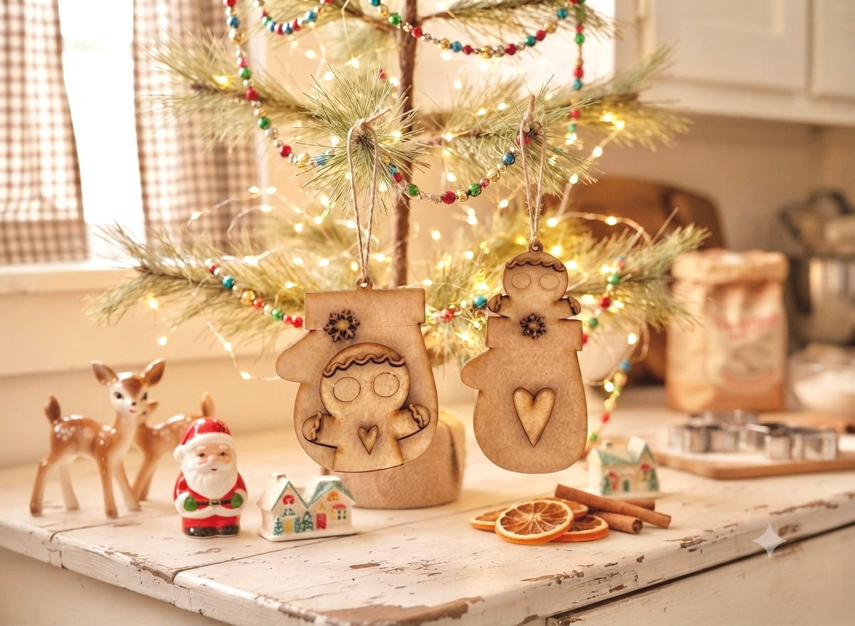 Mitten Gingerbread Men DIY Ornaments, Set of 2