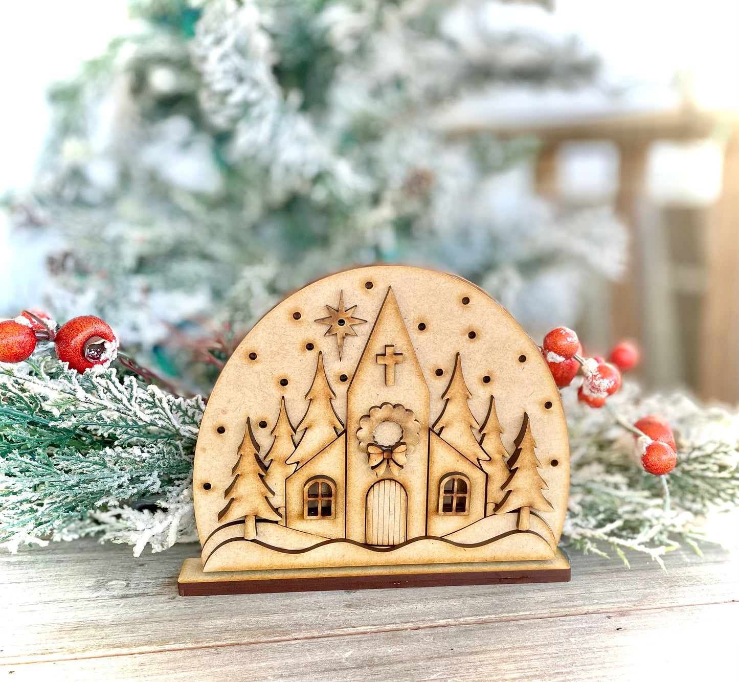 Merry Monday Christmas Church Scene - Stand Alone DIY Craft Kit (lights not included)
