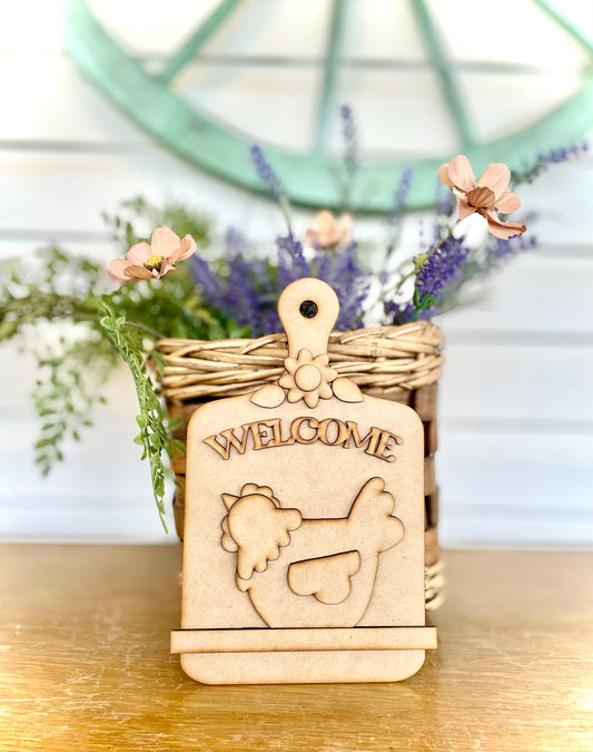 Welcome Chicken Cutting Board Leaner (Now cut on 1/8” MDF/Hardboard)- DIY Craft Kit