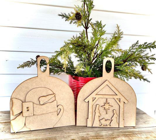 Merry Monday Bundle Deal - Nativity Scene with Cutting Board + Snowman Mug with Cutting Board (DIY Craft Kits)
