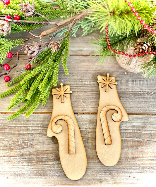 Primitive Skinny Mittens w/Snowflakes and Candy Cane Accents - (DIY Craft Kit)