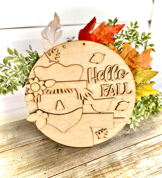 “Hello Fall” Round Scarecrow Hanger (DIY Craft Kit)