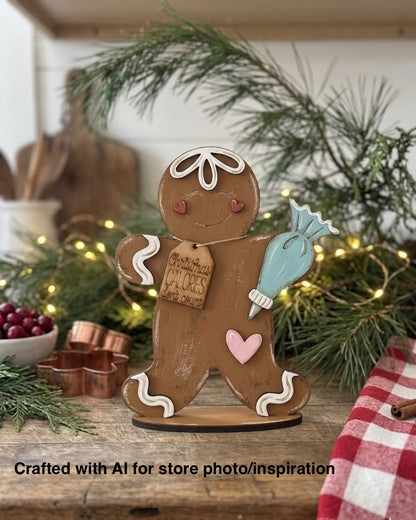 (Item#079) Bundle - “Christmas Calories Don’t Count” Stand Alone Gingerbread Man + “Brrr” Snowman w/ Shovel Leaner - DIY Craft Kit