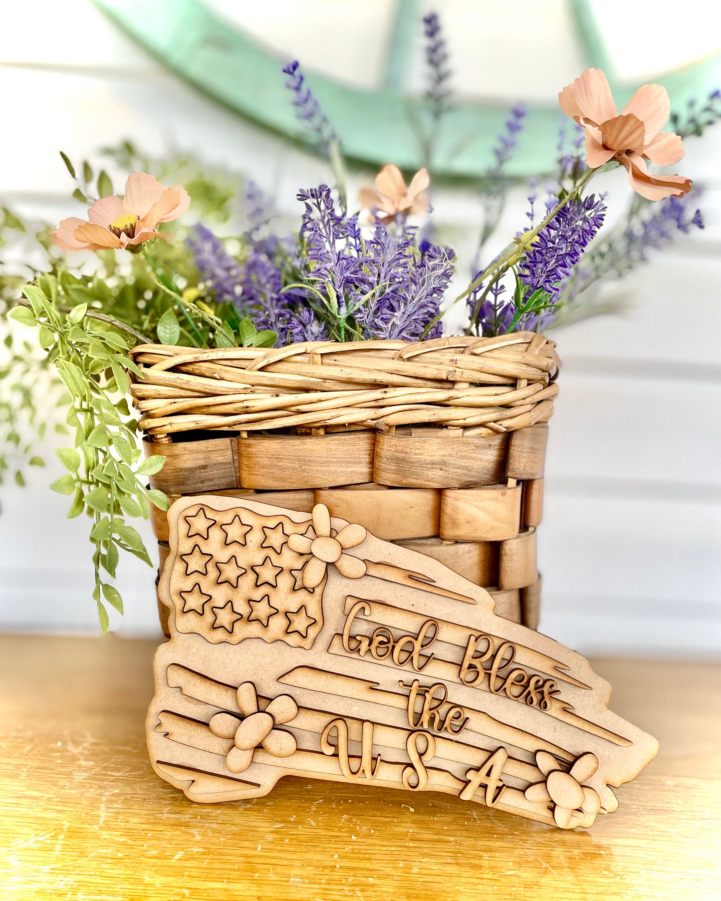 (Item#034) Intricate “God Bless the USA” Flag Leaner - DIY Craft Kit