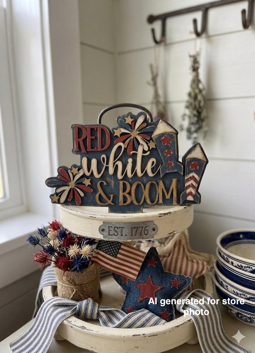 (Item#063) Red, White, & Boom Patriotic Insert for Basket (INSERT ONLY) - DIY Craft Kit
