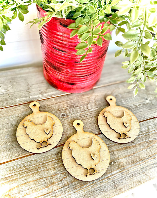 Round DIY Chicken Cutting Board Ornaments (Set of 3)