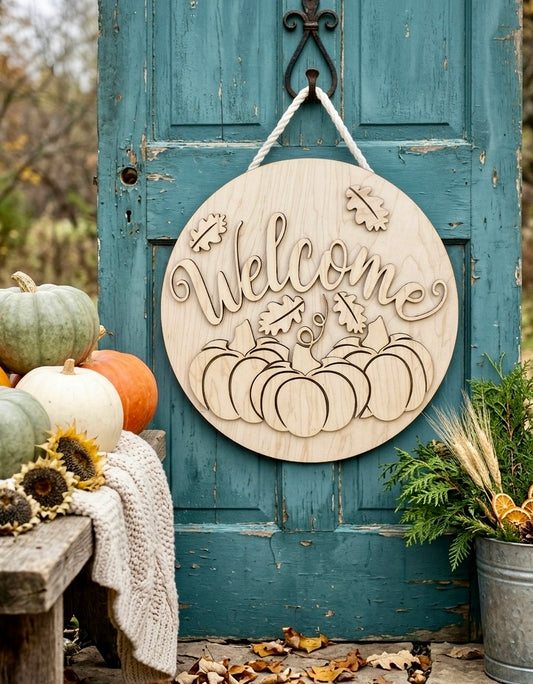 “Welcome” Fall Door Hanger - Maple Wood DIY Craft Kit