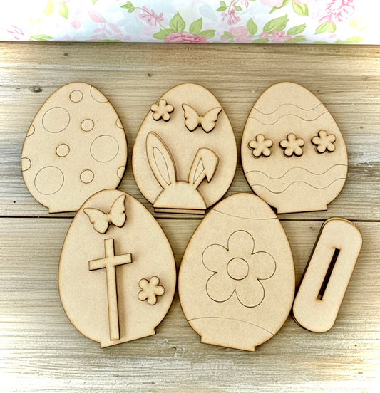 (Item#010) Easter Eggs w/Bases, Set of 5 - DIY Craft Kit