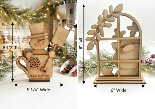 (Item#100) Bundle - “Iced Coffee” Little Snowman in Mug + Reindeer Looking in Window - DIY Craft Kit