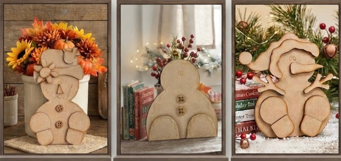 (Item#107) Fall and Christmas/Winter Besties Bundle Leaners (Scarecrow, Sammy Snowman, and Gingerbread Man) - DIY Craft Kit