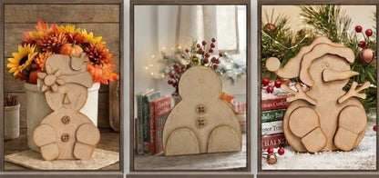 (Item#107) Fall and Christmas/Winter Besties Bundle Leaners (Scarecrow, Sammy Snowman, and Gingerbread Man) - DIY Craft Kit