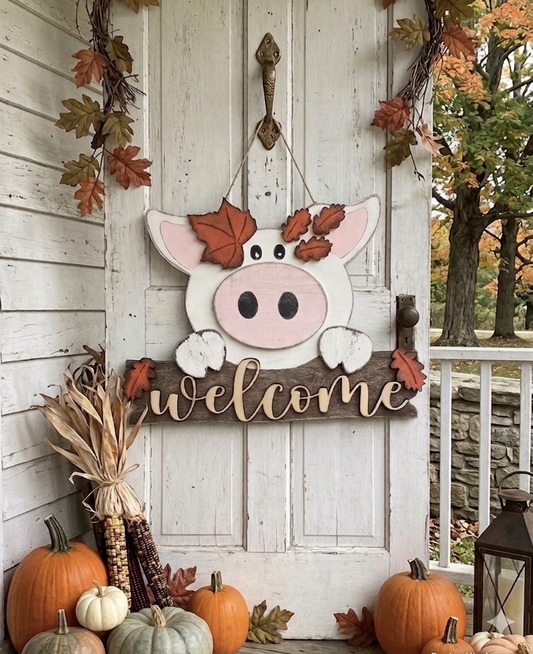 “Welcome” Fall Pig Hanger - Maple Wood DIY Craft Kit
