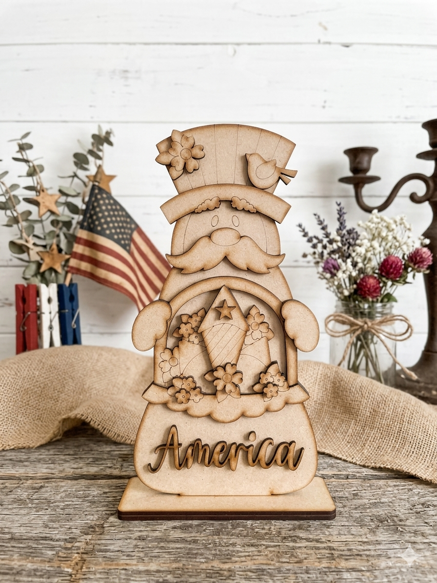 (Item#058) Patriotic Celebration Scene Uncle Sam - Stand Alone DIY Craft Kit