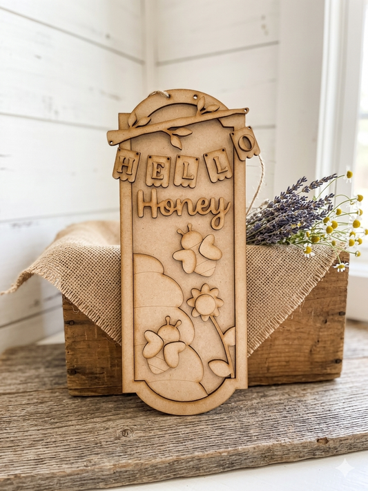 (Item#56) “Hello Honey” and Bees Framed Sign/Hanger - DIY Craft Kit