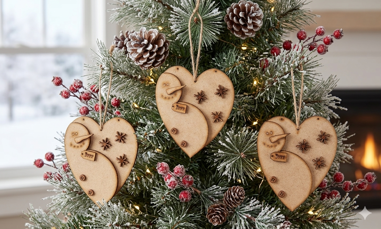 Heart Shaped Snowman “Brrr” DIY Ornaments, Set of 3