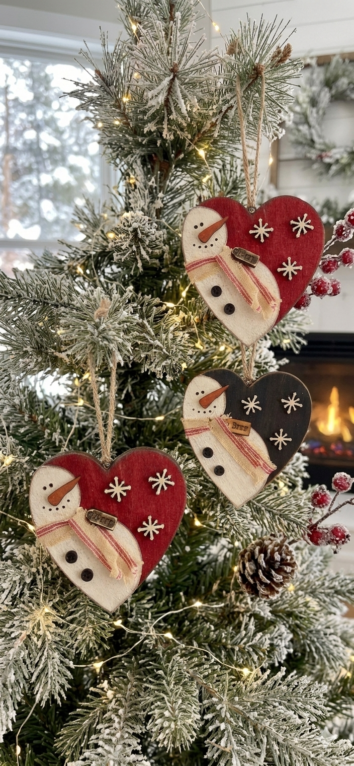 Heart Shaped Snowman “Brrr” DIY Ornaments, Set of 3
