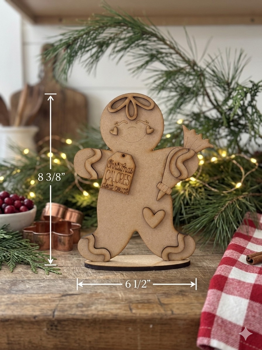 (Item#077) “Christmas Calories Don’t Count” Gingerbread Man - Stand Alone DIY Craft Kit