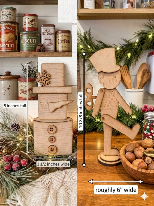 (Item#082) “Marching” Christmas Nutcracker + Stacked “Tin Can” Snowman Leaner - DIY Craft Kit