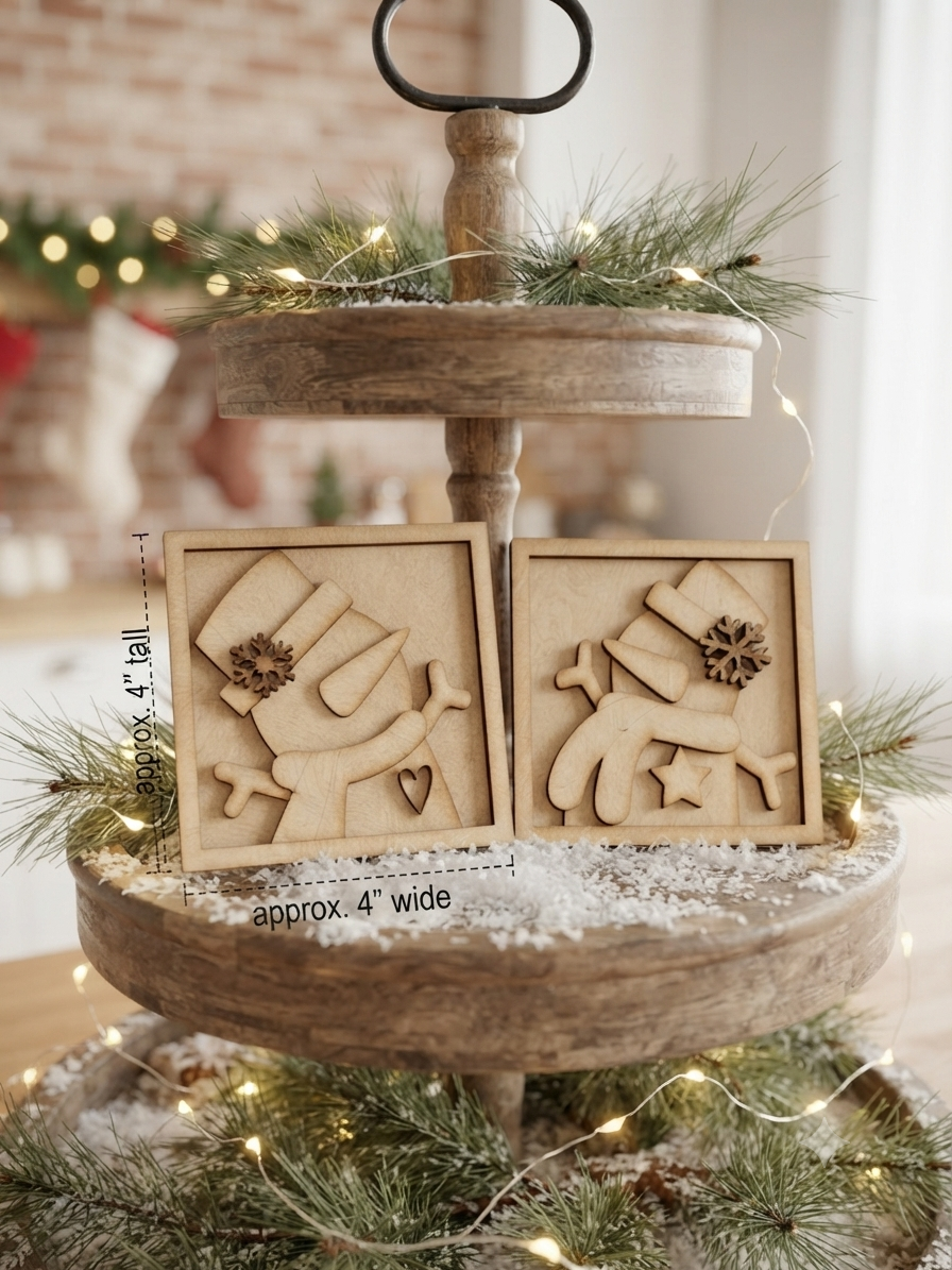 (Item#087) Framed Snowman Tiered Tray Leaner, Set of 2