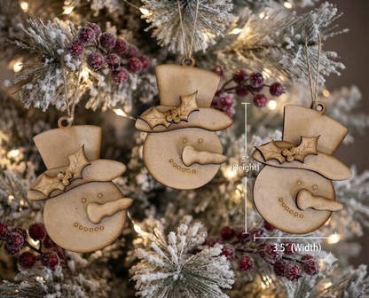 (Item#096) Holly Leaf DIY Snowman Ornaments, Set of 3
