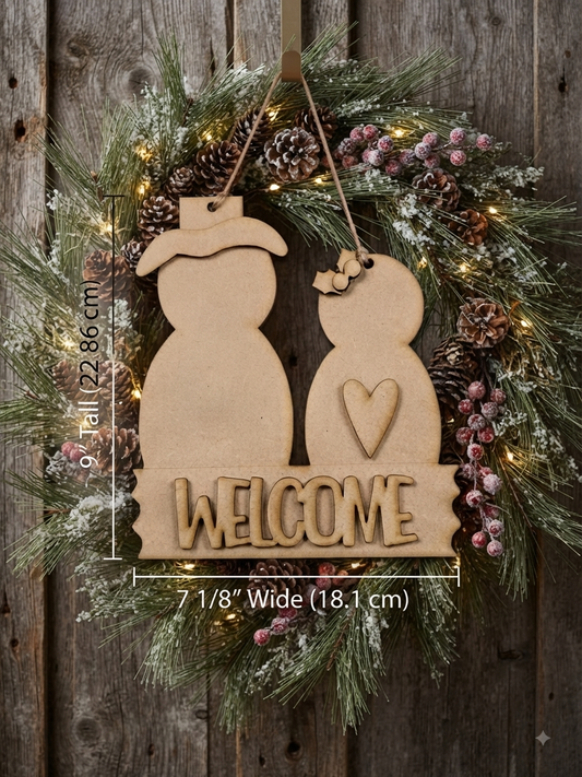 (Item#102) “Welcome” Snowman Couple Hanger - DIY Craft Kit