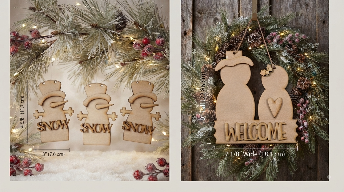 (Item#103) Bundle - DIY “SNOW” Snowman Ornaments, Set of 3 +“Welcome” Snowman Couple Hanger - DIY Craft Kit