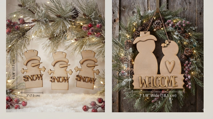 (Item#103) Bundle - DIY “SNOW” Snowman Ornaments, Set of 3 +“Welcome” Snowman Couple Hanger - DIY Craft Kit