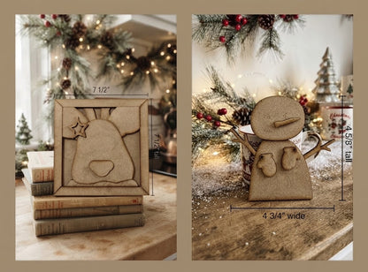 (Item#113) Bundle - Framed Reindeer w/ Star Accent Leaner + Tiny Whimsical Snowman Leaner - DIY Craft Kit