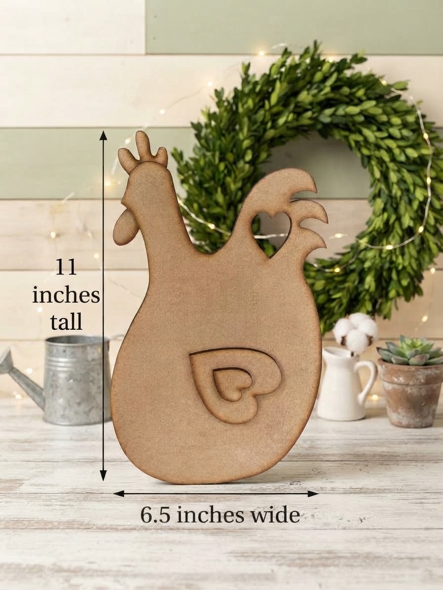 (Item#124) Primitive Chicken Leaner w/Heart Wings - DIY Craft Kit