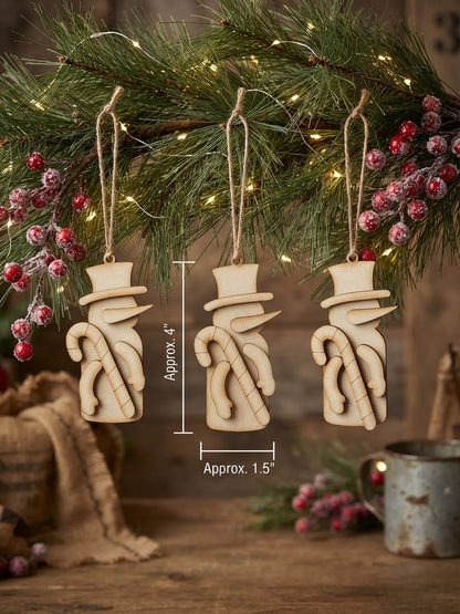 (Item#129) Bundle - Primitive “Ho Ho Ho” Santa in Frame Leaner DIY Craft Kit + Snowman Holding Candy Cane (Set of 3) DIY Ornaments