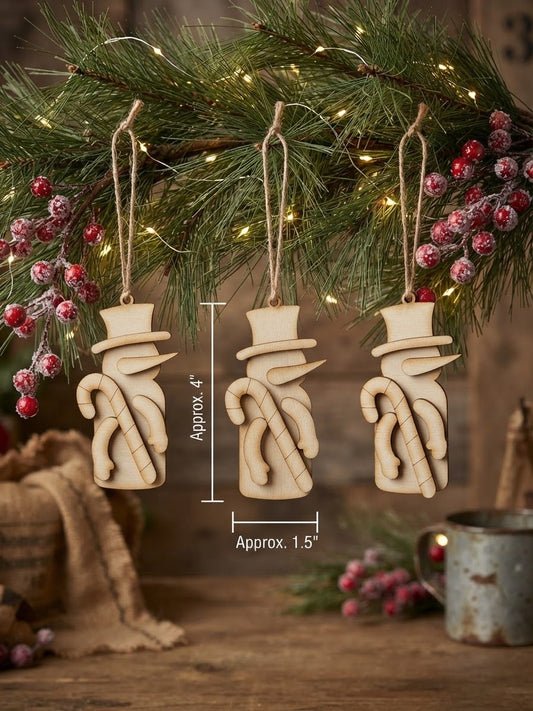 (Item#128) Snowman Holding Candy Cane - DIY Ornaments, Set of 3
