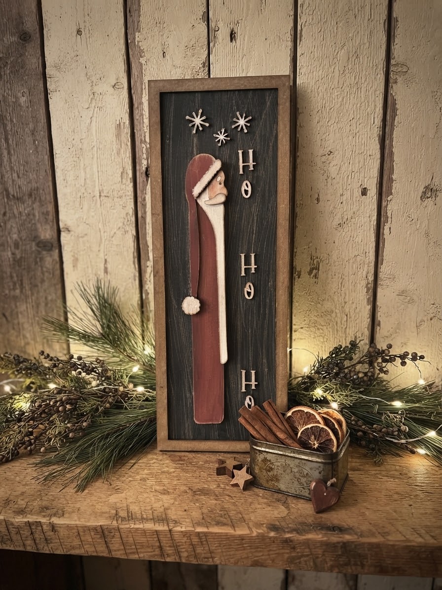 (Item#127) Primitive “Ho Ho Ho” Santa in Frame Leaner - DIY Craft Kit