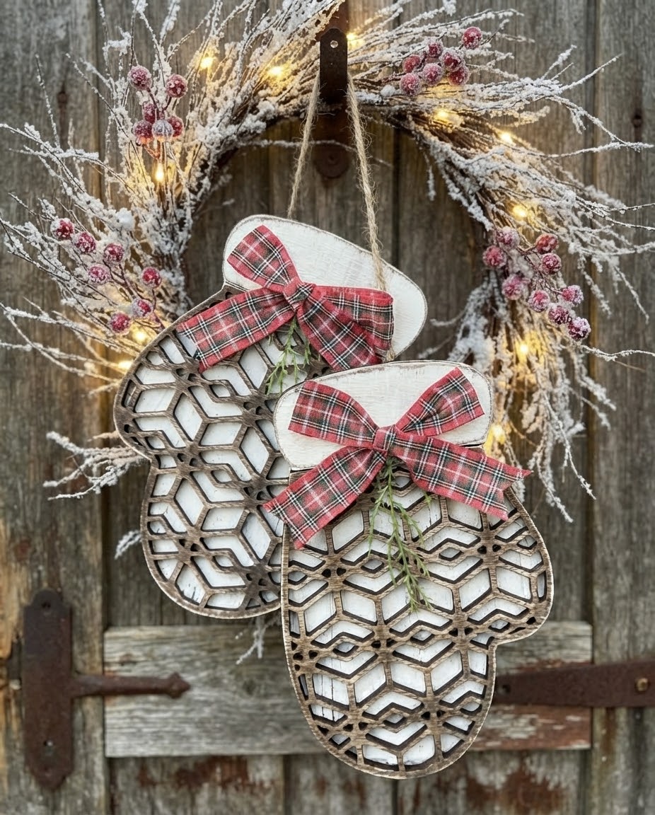 Intricate Geometric Lattice Mitten Cutouts, Set of 2 - DIY Craft Kit (*now laser-cut on 1/8” MDF)