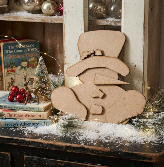 “Coal” Buttons DIY Snowman Leaner - DIY Craft Kit (*now laser-cut on 1/8” MDF/Hardboard)