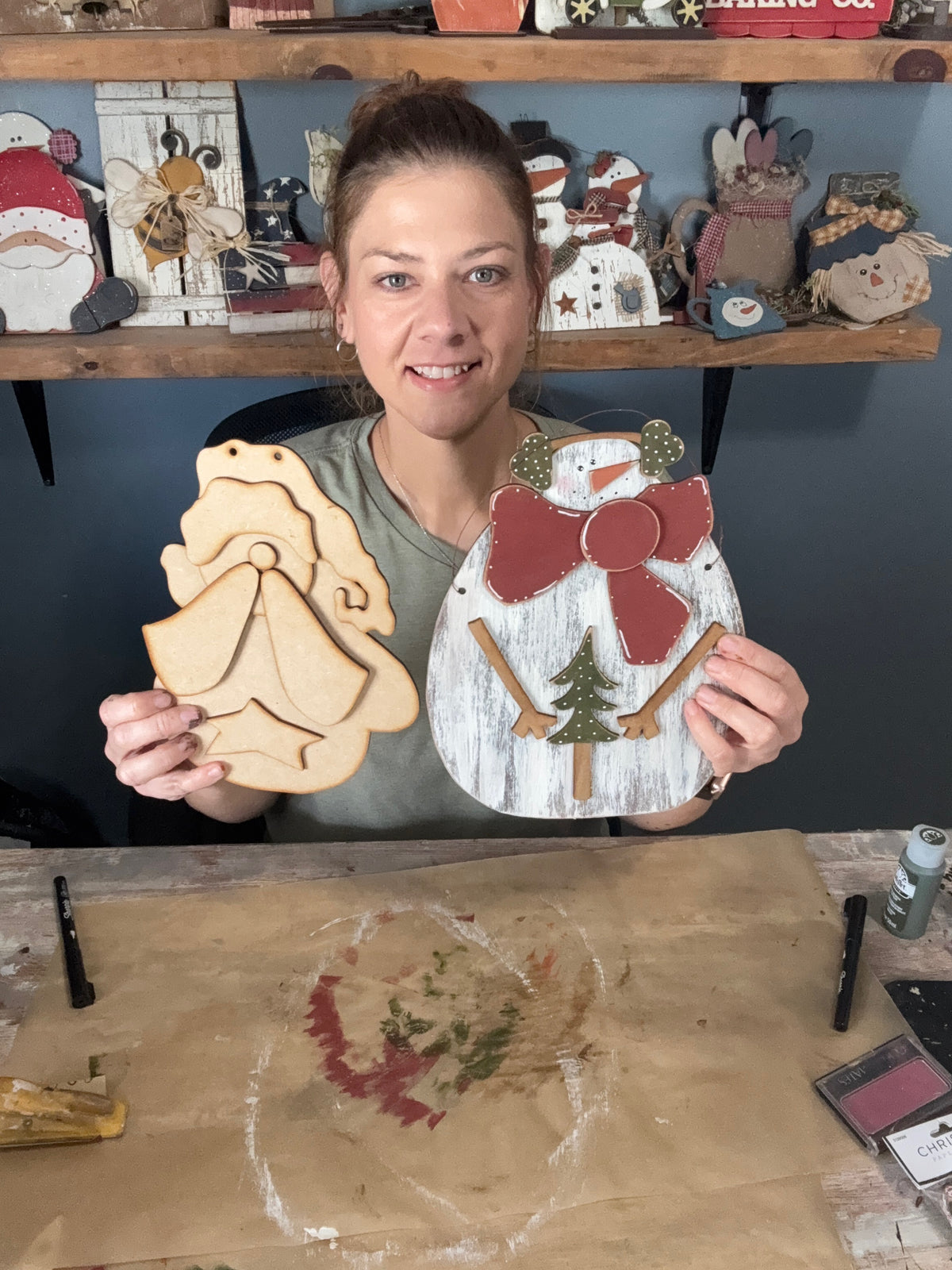 (Item#132) Puffy Snowman Leaner/Hanger + Puffy Santa Leaner/Hanger - DIY Craft Kit