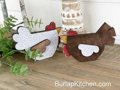 DIY Tiered Tray Chickens, Set of 2 - Maple Wood DIY Craft Kit